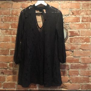 Free People Black Lace Tie Neck Top